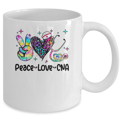 Peace Love CNA Leopard Heart Stethoscope Nursing Nurse Week Mug | teecentury