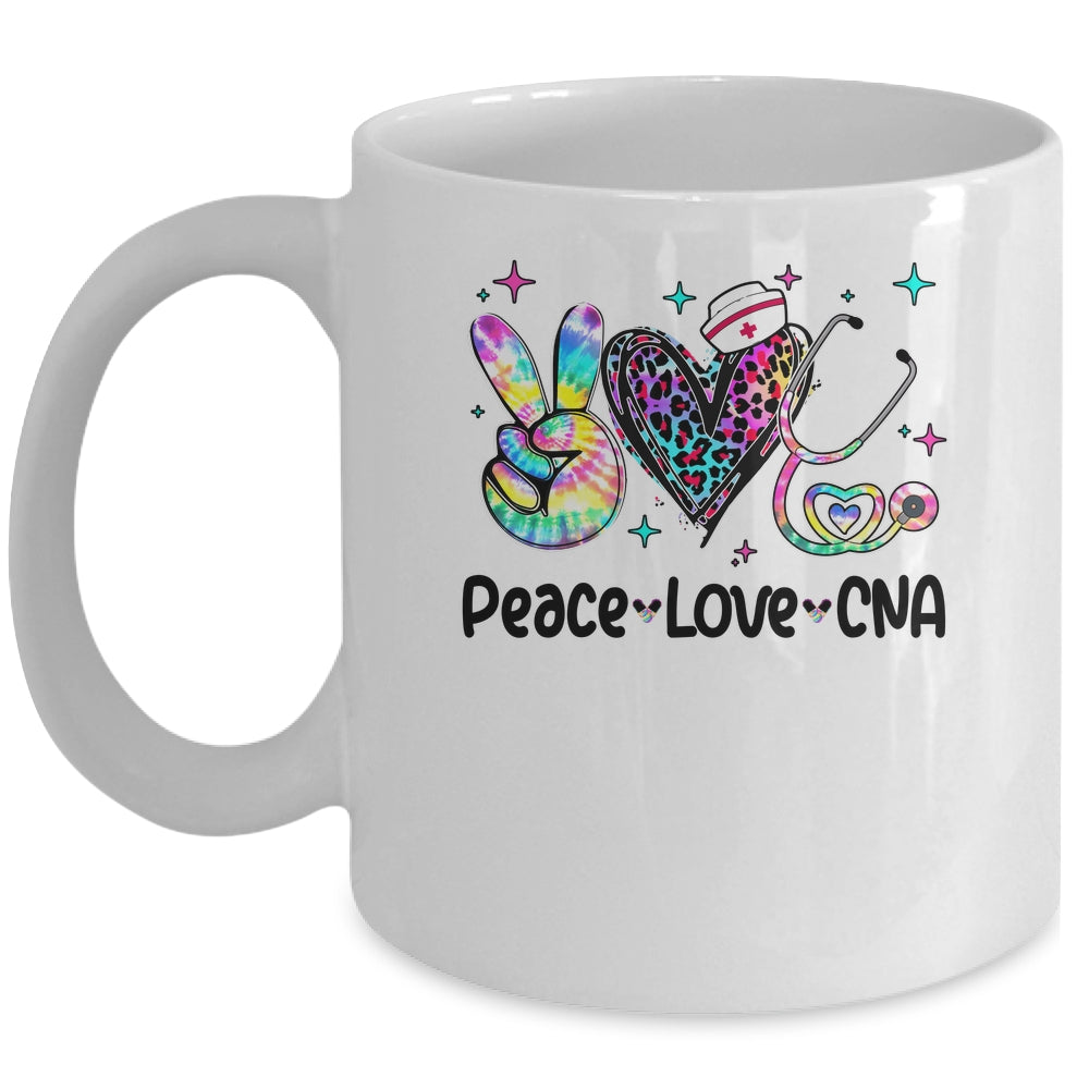 Peace Love CNA Leopard Heart Stethoscope Nursing Nurse Week Mug | teecentury