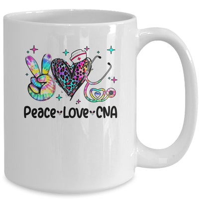 Peace Love CNA Leopard Heart Stethoscope Nursing Nurse Week Mug | teecentury