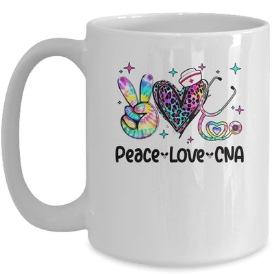 Peace Love CNA Leopard Heart Stethoscope Nursing Nurse Week Mug | teecentury