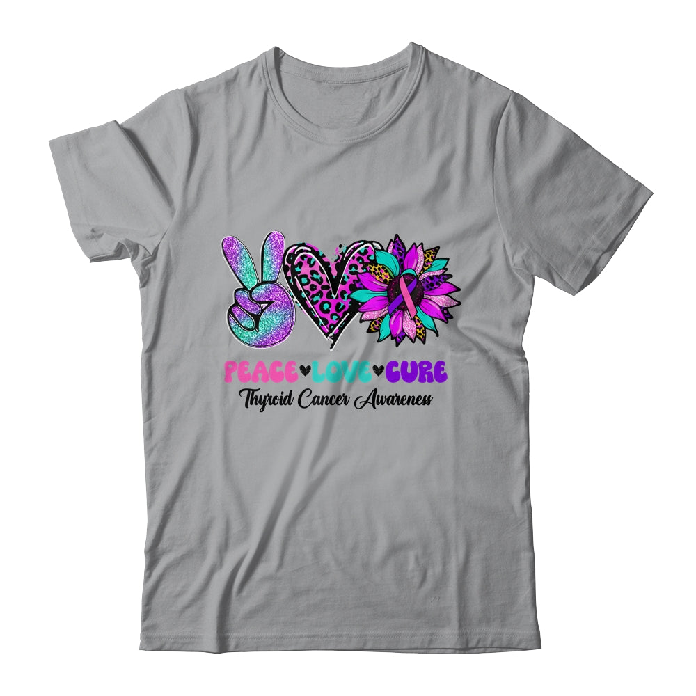 Peace Love Cure Blue Ribbon Thyroid Cancer Awareness Shirt & Hoodie | teecentury