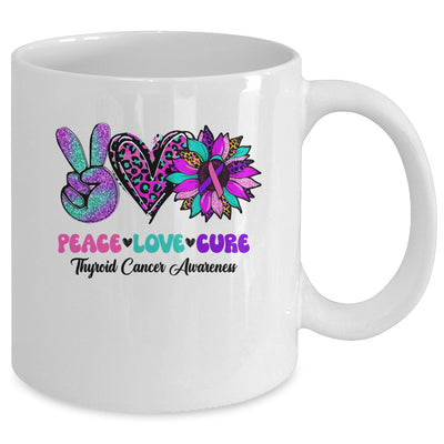 Peace Love Cure Blue Ribbon Thyroid Cancer Awareness Mug | teecentury