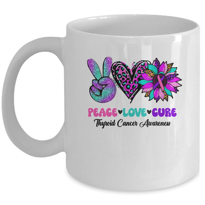 Peace Love Cure Blue Ribbon Thyroid Cancer Awareness Mug | teecentury