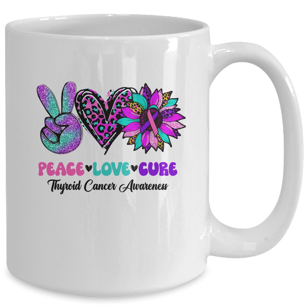 Peace Love Cure Blue Ribbon Thyroid Cancer Awareness Mug | teecentury