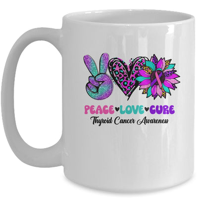 Peace Love Cure Blue Ribbon Thyroid Cancer Awareness Mug | teecentury
