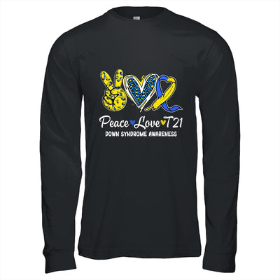 Peace Love Cure Blue Yellow Ribbon Down Syndrome Awareness Shirt & Hoodie | teecentury