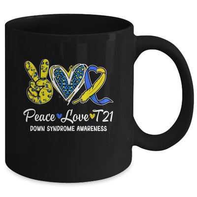 Peace Love Cure Blue Yellow Ribbon Down Syndrome Awareness Mug | teecentury