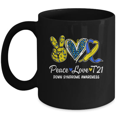 Peace Love Cure Blue Yellow Ribbon Down Syndrome Awareness Mug | teecentury