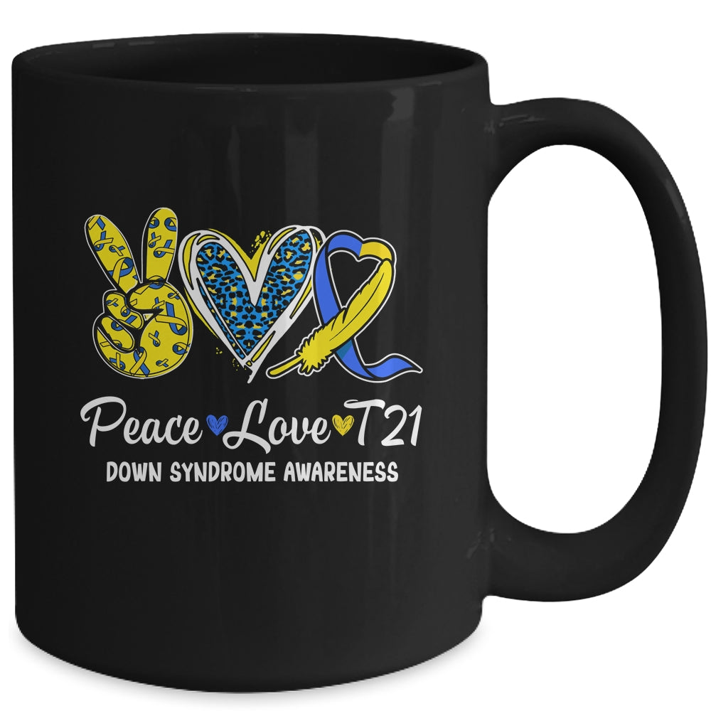 Peace Love Cure Blue Yellow Ribbon Down Syndrome Awareness Mug | teecentury