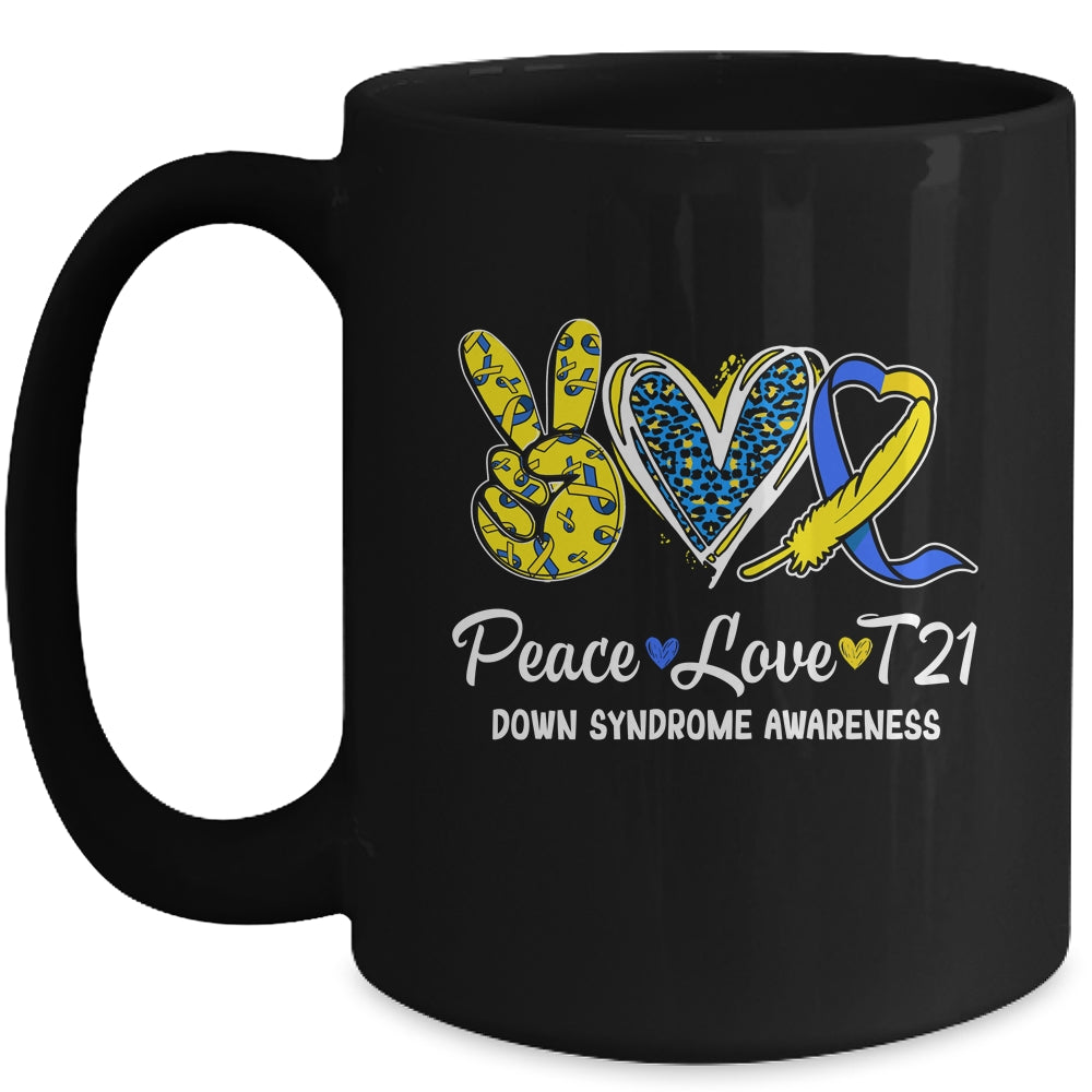 Peace Love Cure Blue Yellow Ribbon Down Syndrome Awareness Mug | teecentury