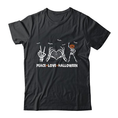 Peace Love Halloween Happy Halloween Pumpkin Skeleton Hands Shirt & Hoodie | teecentury