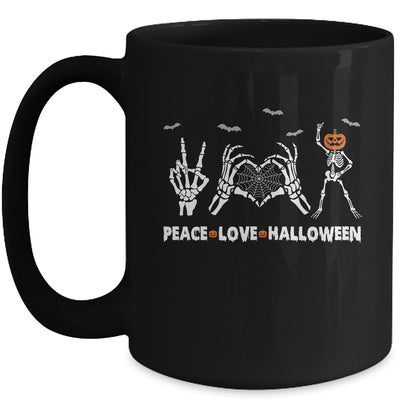 Peace Love Halloween Happy Halloween Pumpkin Skeleton Hands Mug | teecentury