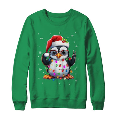 Peace Sign Hand Penguin Santa Christmas Penguin Women Kids Shirt & Sweatshirt | teecentury