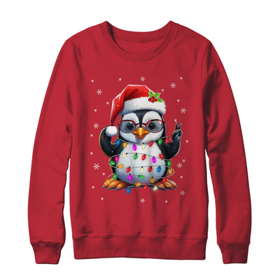 Peace Sign Hand Penguin Santa Christmas Penguin Women Kids Shirt & Sweatshirt | teecentury