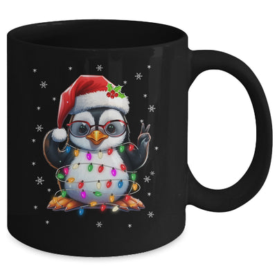 Peace Sign Hand Penguin Santa Christmas Penguin Women Kids Mug | teecentury