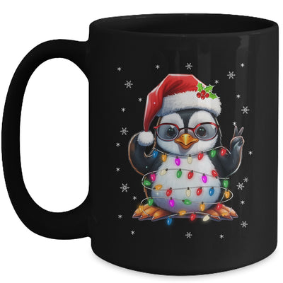 Peace Sign Hand Penguin Santa Christmas Penguin Women Kids Mug | teecentury