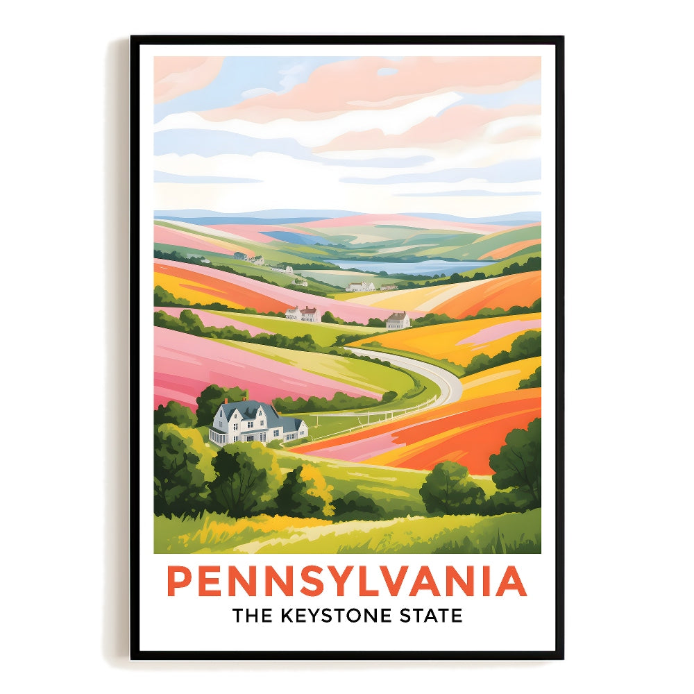 Pennsylvania Print Travel Poster Vintage Scenic Farm Keystone State Souvenir Wall Art Landscape Painting Picture Gift For Home Living Room Office Bedroom Decor Unframed | teecentury
