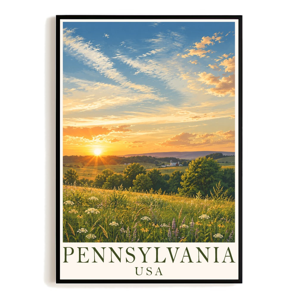 Pennsylvania Vintage Travel Poster Usa State Landscape Sunset Wall Art Pictures Painting Decor Ideal For Home Living Room Office Bedroom Souvenir Gift Unframed | teecentury