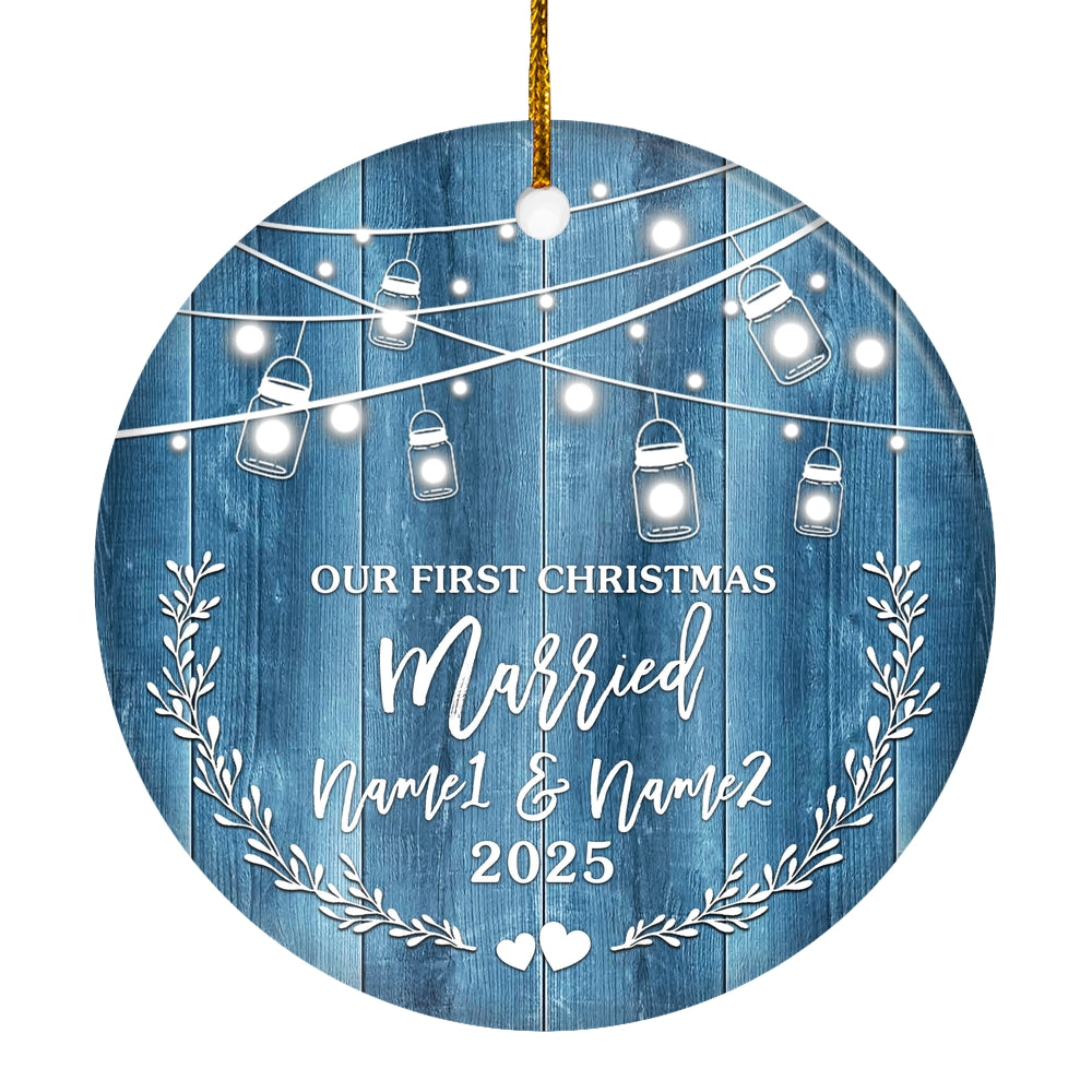 Personalize Our 1st Christmas Married Ornament 2024 Custom With Name for Couples Husband Wife Wedding Newlywed Decoration Customized Christmas Tree Ornament | teecentury