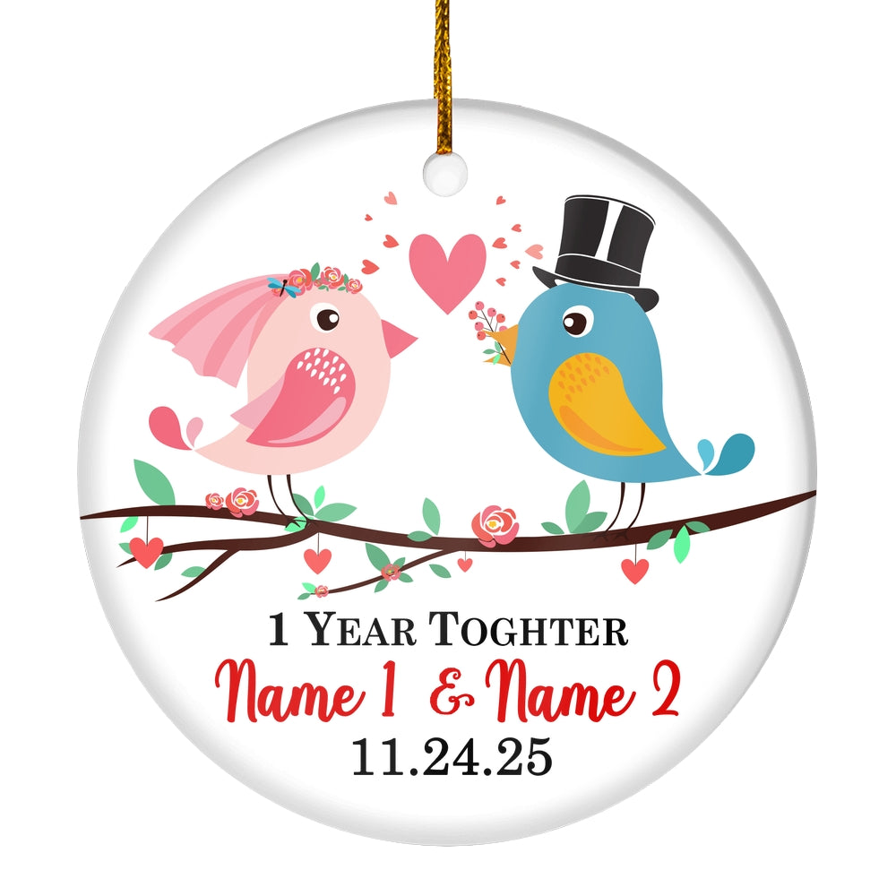 Personalized 1st 2nd 3rd 5th 10th Year Anniversary for Her Wedding Anniversary Couple Birds with Names Date Customized Christmas Tree Ornament | teecentury