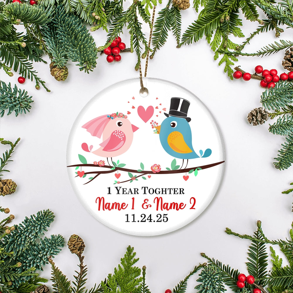 Personalized 1st 2nd 3rd 5th 10th Year Anniversary for Her Wedding Anniversary Couple Birds with Names Date Customized Christmas Tree Ornament | teecentury
