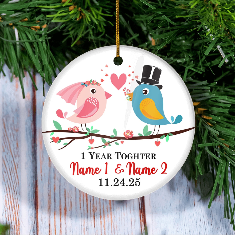 Personalized 1st 2nd 3rd 5th 10th Year Anniversary for Her Wedding Anniversary Couple Birds with Names Date Customized Christmas Tree Ornament | teecentury