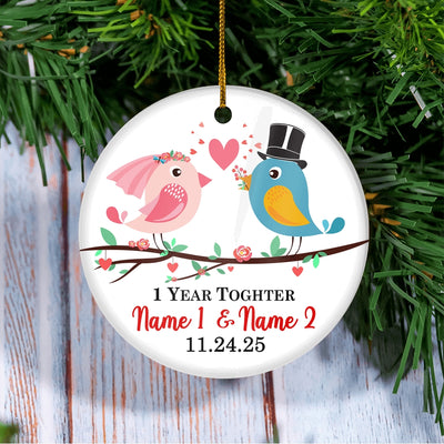 Personalized 1st 2nd 3rd 5th 10th Year Anniversary for Her Wedding Anniversary Couple Birds with Names Date Customized Christmas Tree Ornament | teecentury