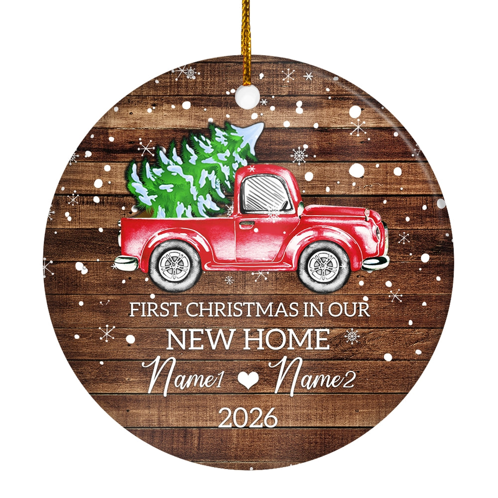 Personalized 2025 First Christmas in Our New Home Ornament Red Car Mr & Mrs Newlywed Couples Romantic Customized Christmas Tree Ornament | teecentury