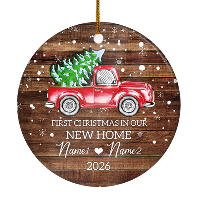 Personalized 2025 First Christmas in Our New Home Ornament Red Car Mr & Mrs Newlywed Couples Romantic Customized Christmas Tree Ornament | teecentury