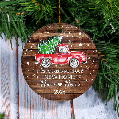 Personalized 2025 First Christmas in Our New Home Ornament Red Car Mr & Mrs Newlywed Couples Romantic Customized Christmas Tree Ornament | teecentury