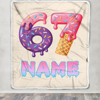 Personalized 67 Meme Donut Birthday Blanket Custom Name 6 7 Slang Funny Kids Six Seven Sprinkles Ice Cream Drip Design Children Gift Christmas Fleece Blanket | teecentury