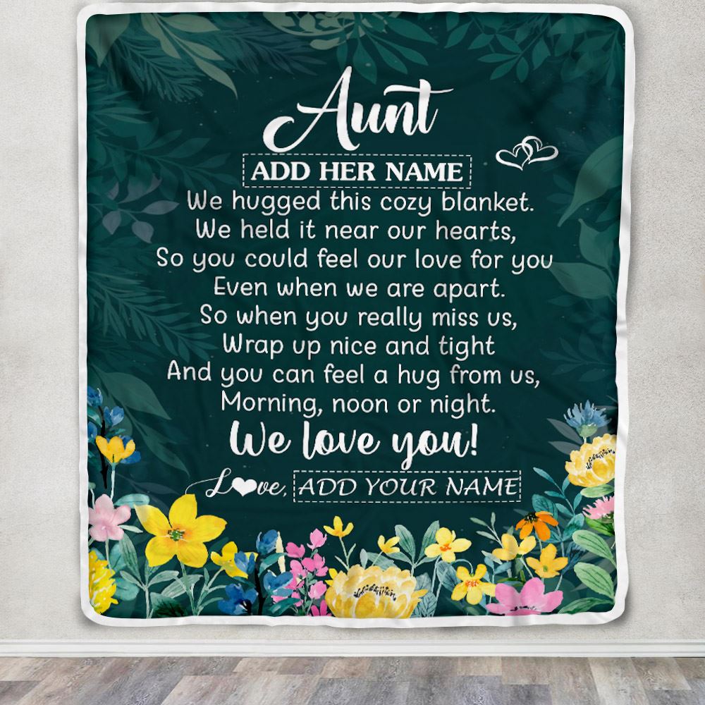 Personalized Aunt Blanket From Niece Nephew Floral Green We Love You Aunt Mothers Day Birthday Gifts Christmas Customized Fleece Throw Blanket | teecentury