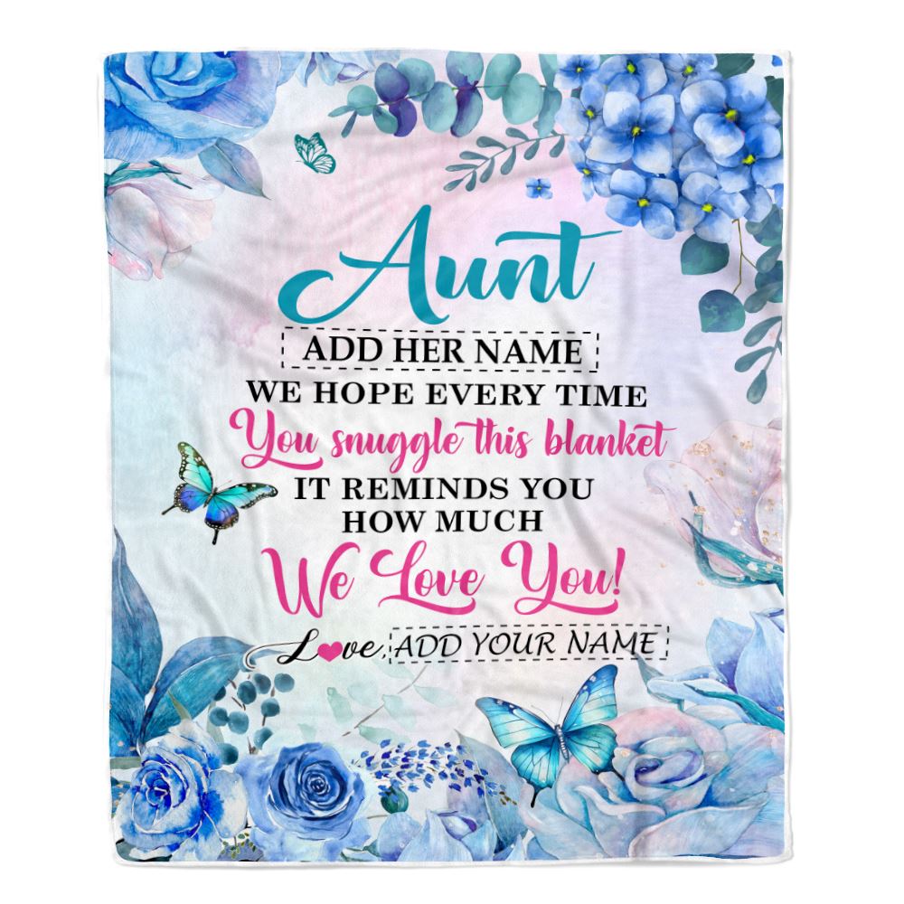Personalized Aunt Blanket From Niece Nephew Floral Print We Love You Aunt Mothers Day Birthday Gifts Christmas Customized Fleece Throw Blanket | teecentury