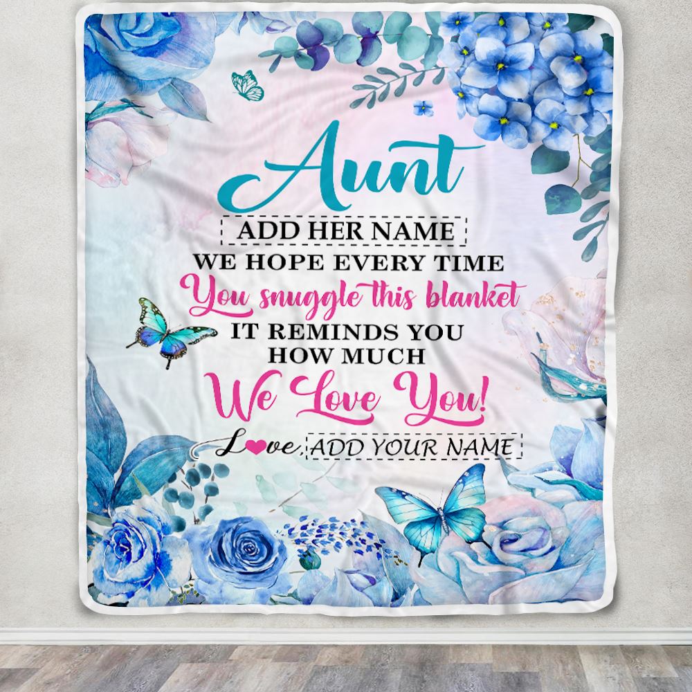Personalized Aunt Blanket From Niece Nephew Floral Print We Love You Aunt Mothers Day Birthday Gifts Christmas Customized Fleece Throw Blanket | teecentury