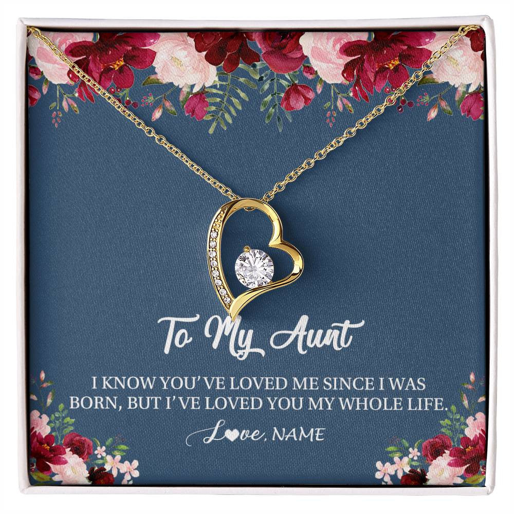 Forever Love Necklace 18K Yellow Gold Finish | Personalized Aunt Necklace From Niece Nephew I've Loved You My Whole Life Floral Aunt Birthday Mothers Day Christmas Customized Message Card | teecentury