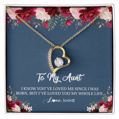 Forever Love Necklace 18K Yellow Gold Finish | Personalized Aunt Necklace From Niece Nephew I've Loved You My Whole Life Floral Aunt Birthday Mothers Day Christmas Customized Message Card | teecentury