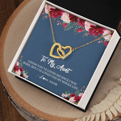 Interlocking Hearts Necklace 18K Yellow Gold Finish | Personalized Aunt Necklace From Niece Nephew I've Loved You My Whole Life Floral Aunt Birthday Mothers Day Christmas Customized Message Card | teecentury