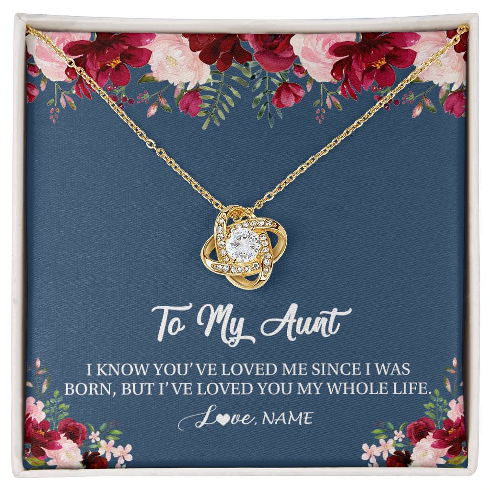 Love Knot Necklace 18K Yellow Gold Finish | Personalized Aunt Necklace From Niece Nephew I've Loved You My Whole Life Floral Aunt Birthday Mothers Day Christmas Customized Message Card | teecentury
