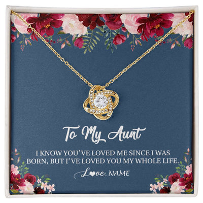 Love Knot Necklace 18K Yellow Gold Finish | Personalized Aunt Necklace From Niece Nephew I've Loved You My Whole Life Floral Aunt Birthday Mothers Day Christmas Customized Message Card | teecentury