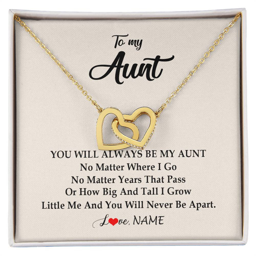 Interlocking Hearts Necklace 18K Yellow Gold Finish | Personalized Aunt Necklace From Niece Nephew You Will Always Be My Aunt Birthday Mothers Day Christmas Customized Gift Box Message Card | teecentury