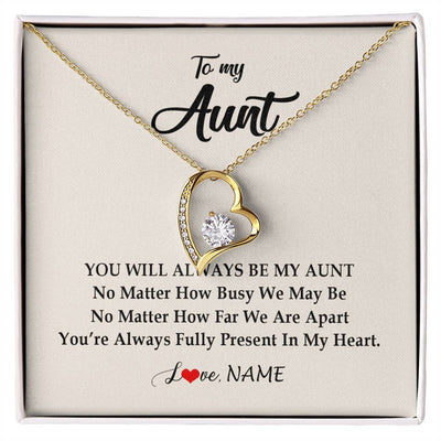 Forever Love Necklace 18K Yellow Gold Finish | Personalized Aunt Necklace From Niece Nephew You're Always In My Heart Aunt Birthday Mothers Day Christmas Jewelry Pendant Customized Gift Box Message Card | teecentury