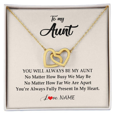 Interlocking Hearts Necklace 18K Yellow Gold Finish | Personalized Aunt Necklace From Niece Nephew You're Always In My Heart Aunt Birthday Mothers Day Christmas Jewelry Pendant Customized Gift Box Message Card | teecentury