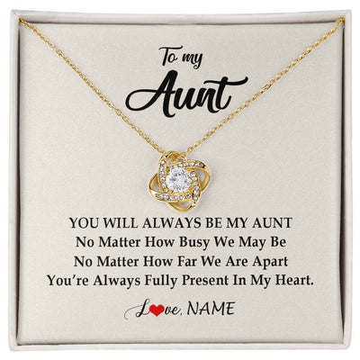 Love Knot Necklace 18K Yellow Gold Finish | Personalized Aunt Necklace From Niece Nephew You're Always In My Heart Aunt Birthday Mothers Day Christmas Jewelry Pendant Customized Gift Box Message Card | teecentury