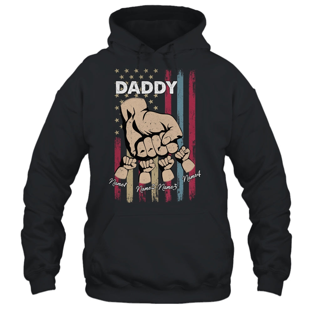 Personalized Awesome Daddy Kids With Name Custom Hands Fist Bump Flag Fathers Day Birthday Christmas Shirt & Hoodie | teecentury