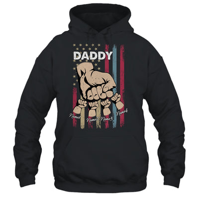 Personalized Awesome Daddy Kids With Name Custom Hands Fist Bump Flag Fathers Day Birthday Christmas Shirt & Hoodie | teecentury