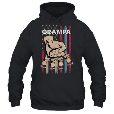 Personalized Awesome Grampa Grandkids With Name Custom Hands Fist Bump Flag Fathers Day Birthday Christmas Shirt & Hoodie | teecentury