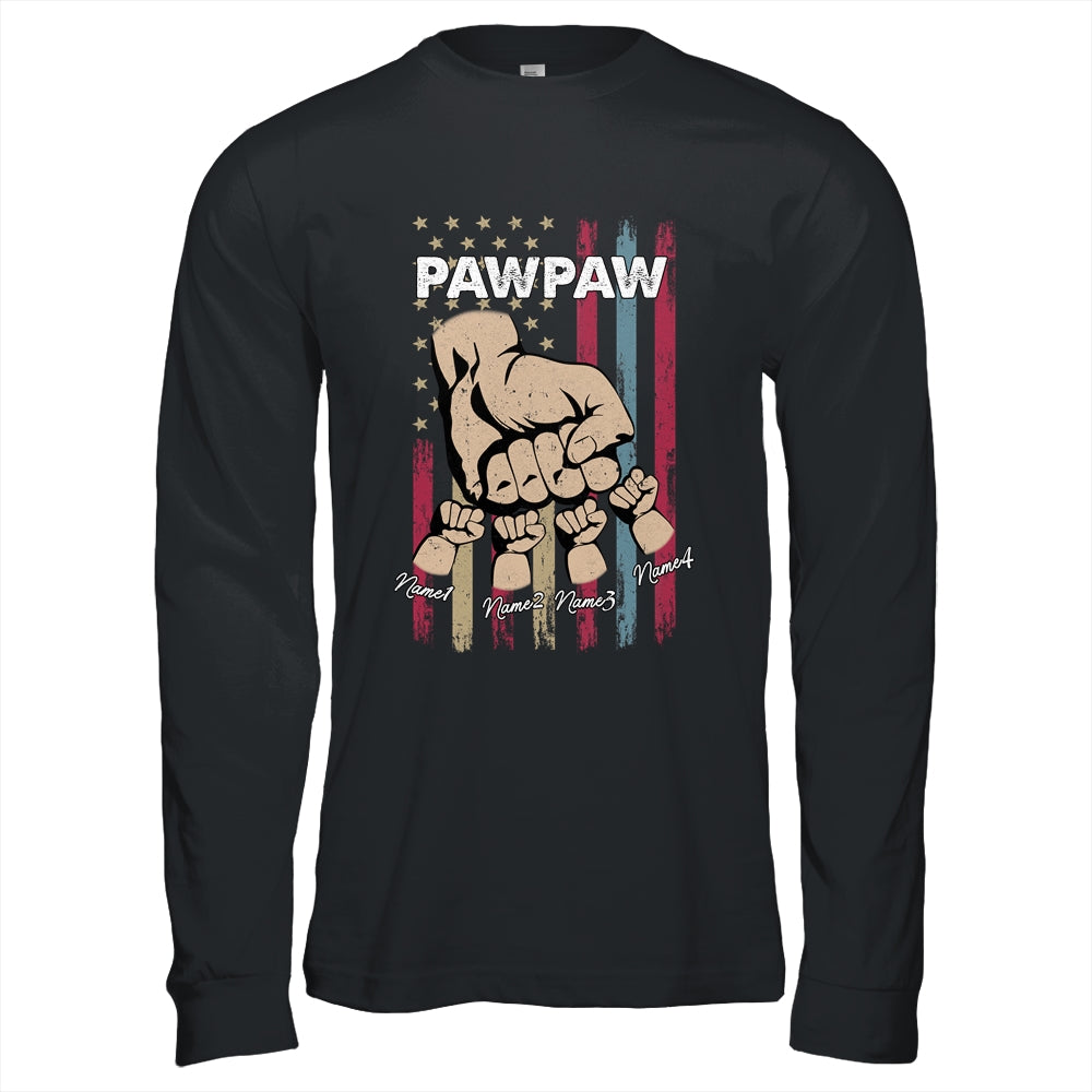 Personalized Awesome Pawpaw Grandkids With Name Custom Hands Fist Bump Flag Fathers Day Birthday Christmas Shirt & Hoodie | teecentury