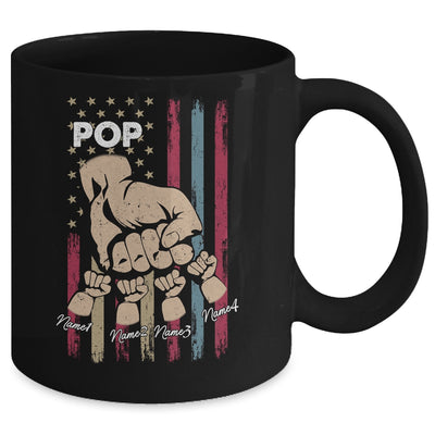 Personalized Awesome Pop Grandkids With Name Custom Hands Fist Bump Flag Fathers Day Birthday Christmas Mug | teecentury