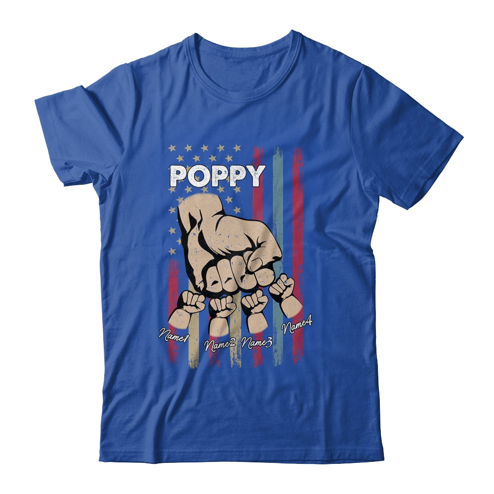 Personalized Awesome Poppy Grandkids With Name Custom Hands Fist Bump Flag Fathers Day Birthday Christmas Shirt & Hoodie | teecentury