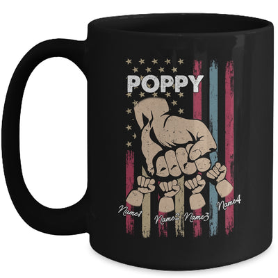 Personalized Awesome Poppy Grandkids With Name Custom Hands Fist Bump Flag Fathers Day Birthday Christmas Mug | teecentury